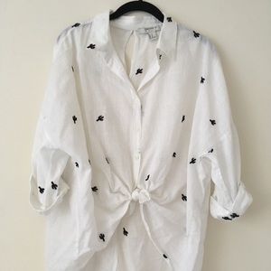 Cactus embroidered button up blouse
